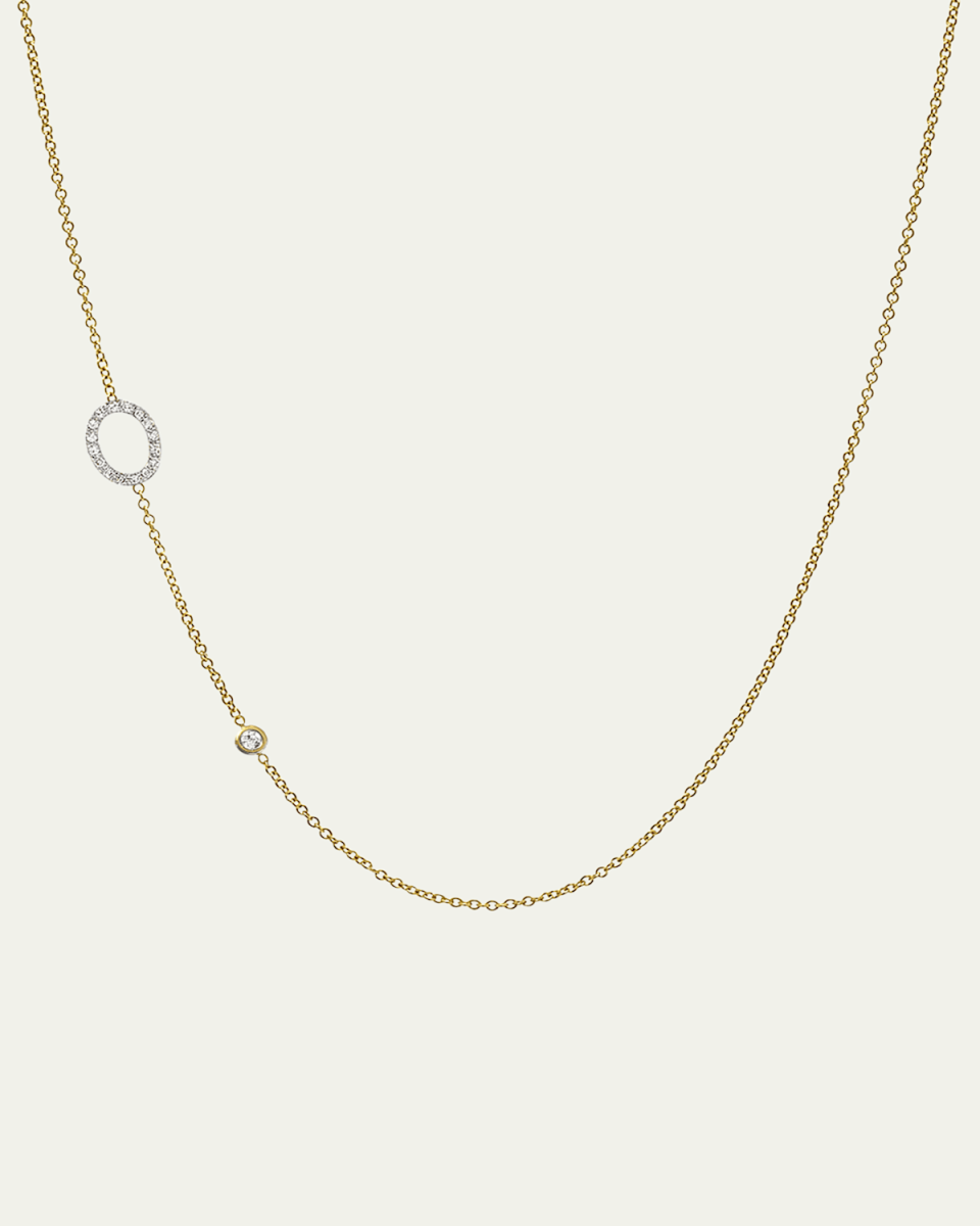 14K Yellow Gold Diamond Initial O Necklace